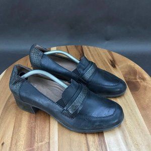 Dansko Black Leather Slip On Block Heel Loafers Womens Size EU 38 US 8